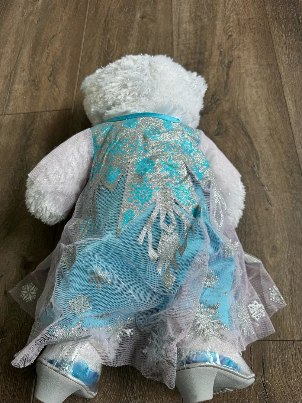 Build A Bear Elsa Plush White Bear in Turquoise Sequin Dress and Shoes
